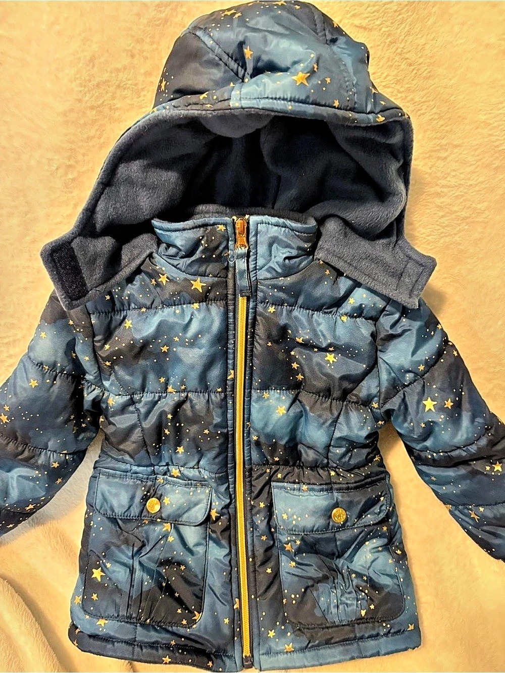 pink platinum Girls Foil Star Print Puffer Jacket Size 4